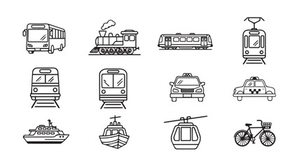 Collection of hand drawn transportation icons silhouette