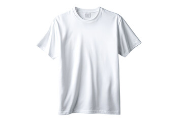 A plain, white, short-sleeved t-shirt, displayed against a black background