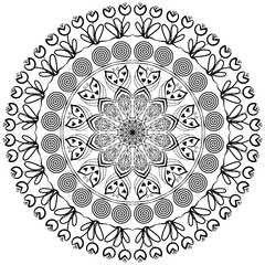 Black and White Mandala Floral Vector Pattern