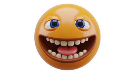 Isolated yellow smiley face laughing with mouth wide open, cheerful funny expression