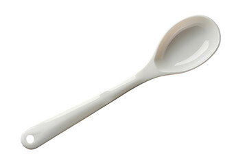 Glossy white ceramic spoon against a stark for culinary or kitchenware design on transparent background