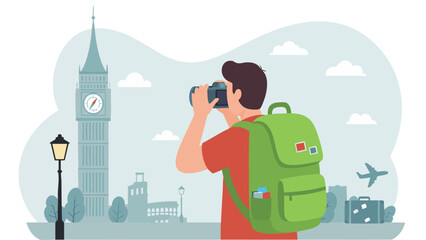 Tourist Capturing a Photo of a Famous Landmark