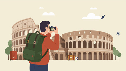 Traveler Taking Picture of Landmark