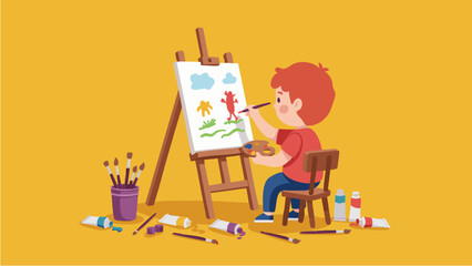 Boy Painting on Canvas Vector