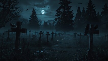 Spooky Graveyard at Night