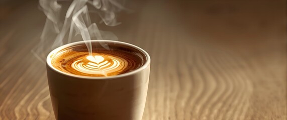 Aromatic Latte Steaming on a Wooden Table