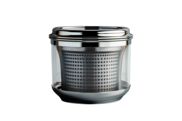 Stainless steel tea infuser with a fine mesh filter for brewing loose leaf tea on transparent background