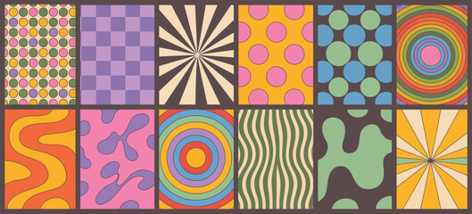 Funky Background Collection with Colorful Abstract Patterns - Groovy Vector Textures and Decorative Shapes Featuring Retro Hippie Vibes in a Bold, Artistic, and Playful Design Style