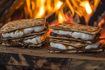 Couple friends family sitting by campfire cozy autumn winter spring camping vacation in nature, generative ai