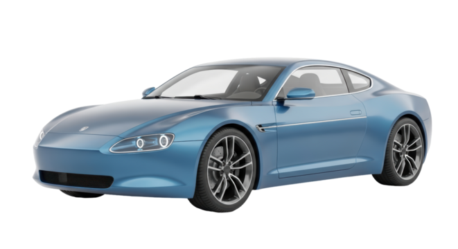 Isolated blue elegant coupe car showcasing sleek design and modern aerodynamic features