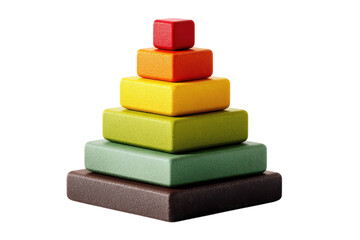 Colorful wooden blocks stacked in a pyramid shape create a vibrant toy tower on transparent background
