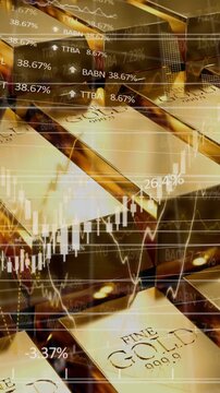 Animation of financial data processing over gold bullions