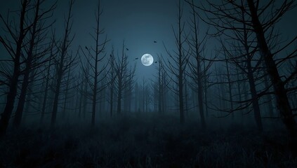 Spooky Dark Forest at Night