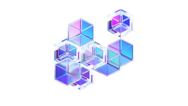 Abstract animation, futuristic glass cubes, 4k seamless looped video, 3d render