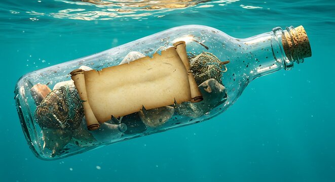 Message in a bottle underwater