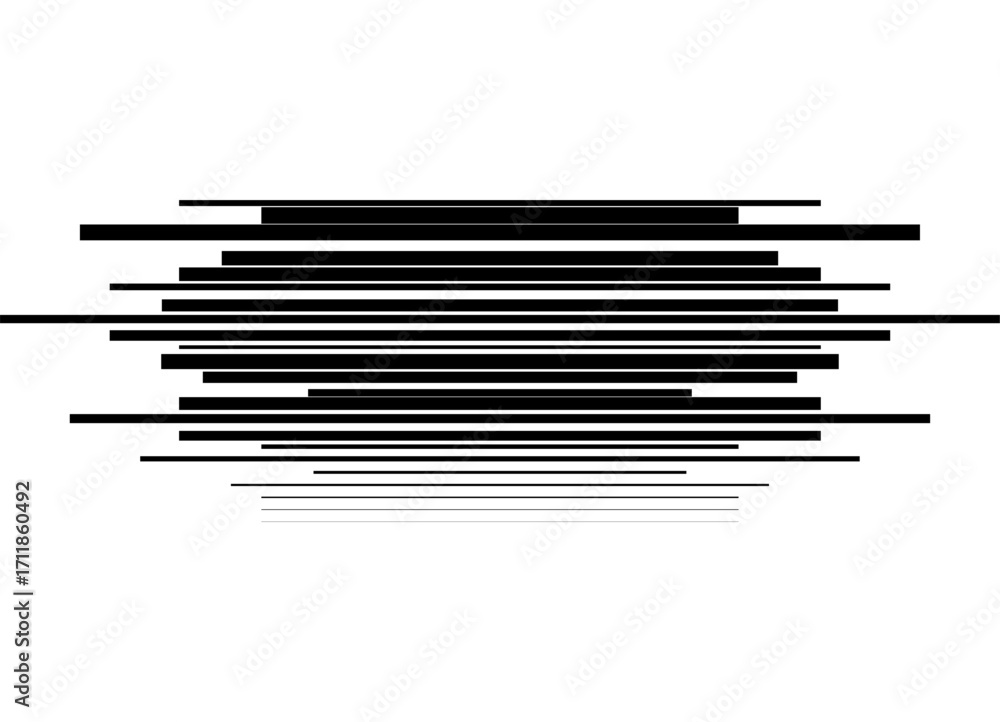 Poster symmetrical vector pattern of black straight broken lines of different thickness on a white backgrou
