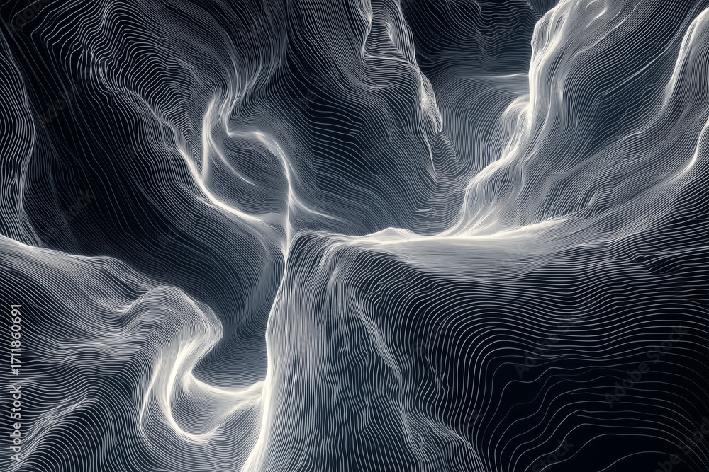 Poster abstract generative art with flowing topographic lines creates mesmerizing visual experience. intric