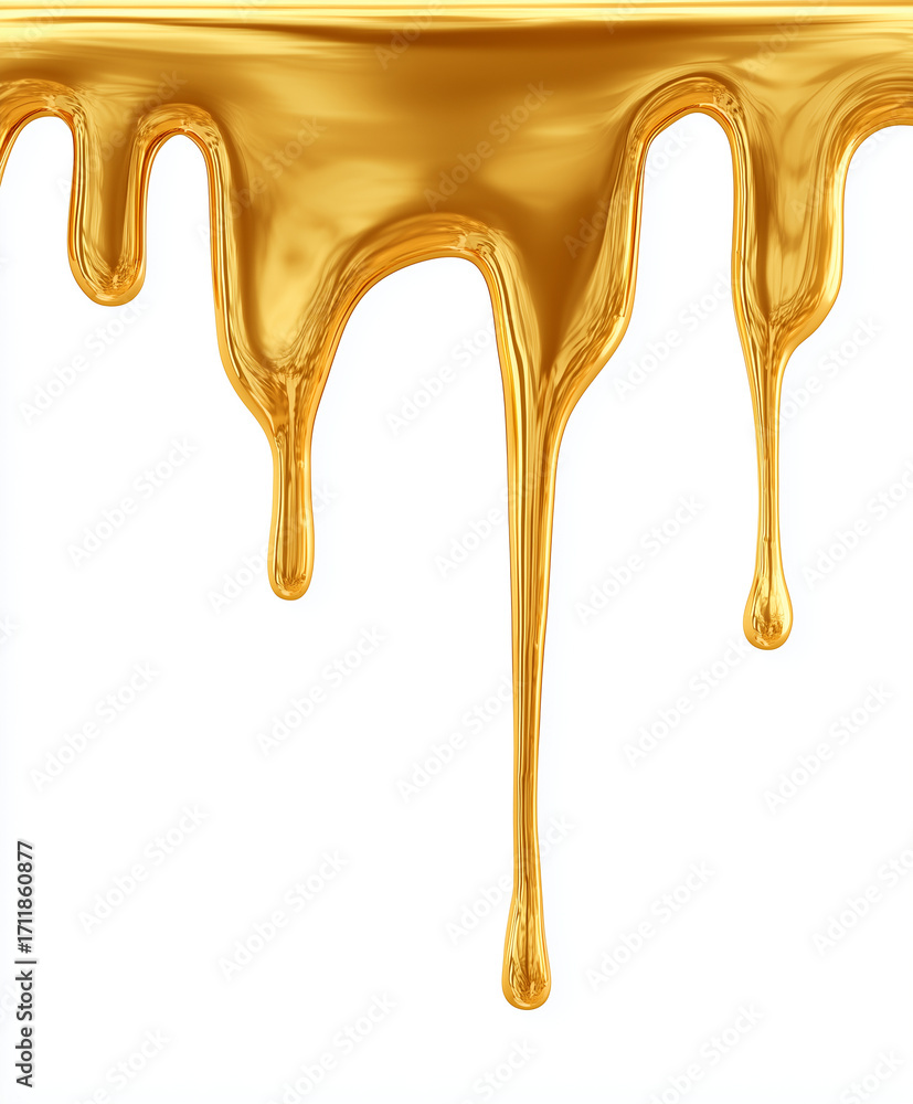 Poster smooth gold dripping down in glossy texture, creating luxurious and elegant appearance. vibrant gold