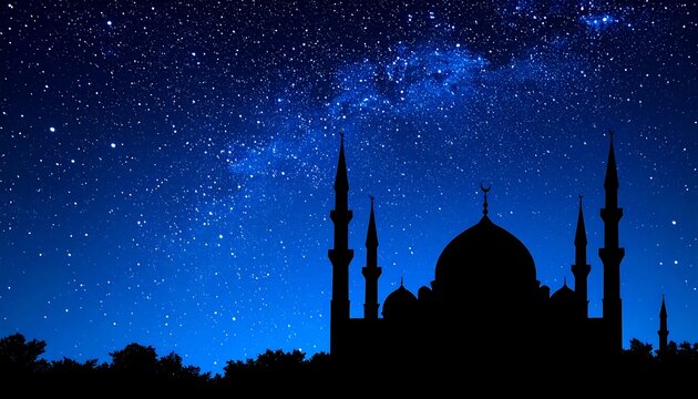 Mosque silhouette under starry night sky (1) - Powered by Adobe