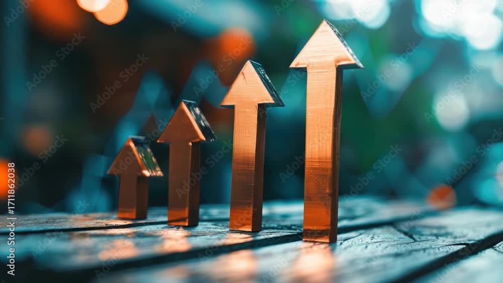 Poster a row of wooden arrows displayed on a table with a rustic or decorative setting