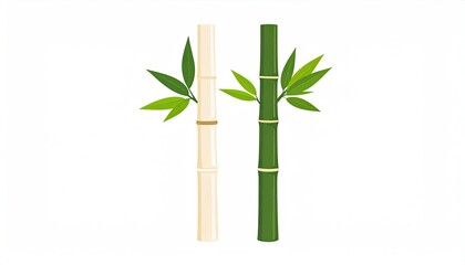 Two stylized bamboo stalks, light and dark green, with leaves