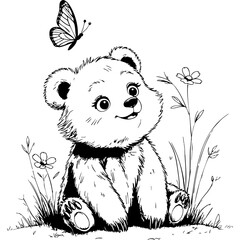 Baby bear watching butterfly © Anditii Creative