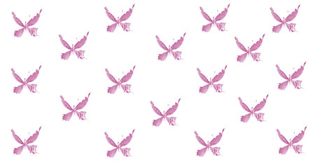 Magenta butterfly shapes scattered across a black background create a seamless pattern.