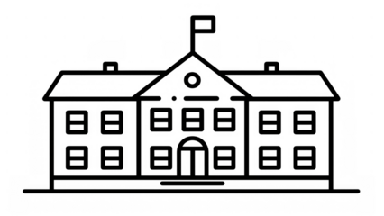 A school building with a flag celebrating Teachers Day, AI, PNG