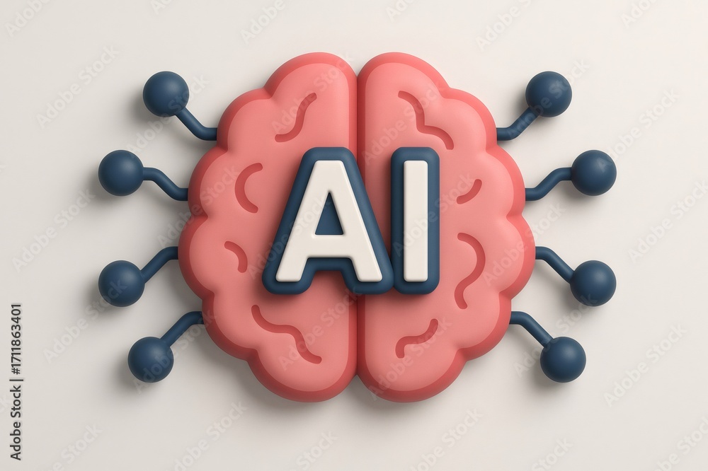 Poster artificial intelligence brain connected to network generating ideas