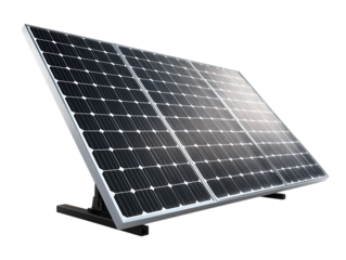 Closeup of a solar panel with a silver frame isolated on transparent background, capturing clean energy