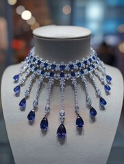 Luxury blue & diamond necklace display