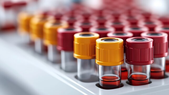 Blood samples in vials ready for analysis in a medical laboratory - Powered by Adobe