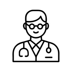 Simple line art icon of a doctor with glasses and stethoscope isolated on transparent background