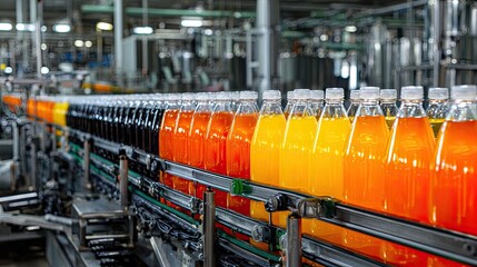 Bottled drinks on a production line