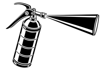 Black and White Fire Extinguisher Spraying Fire Retardant.