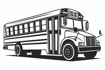 Black and White School Bus Illustration.