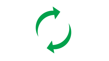 Two green curved arrows in a circular motion imply directionality on black ground.