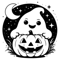 Cute ghost and pumpkin night
