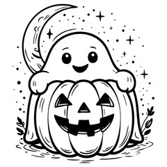 Happy ghost with jack o lantern