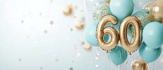 Gold Foil 60th Anniversary Balloons with Decorations