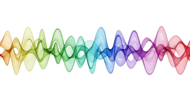 Isolated colorful flowing wave effect, gradient rainbow wavy shapes for decorative design