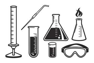 Collection of Scientific Laboratory Equipment Icons.