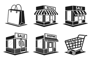 Collection of Shopping Icons and Retail Store Illustrations.