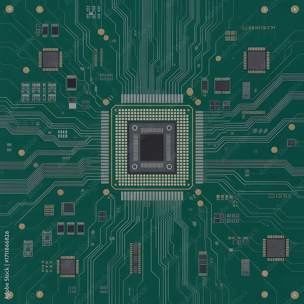 Poster modern circuit board design for tech innovations showcasing intricate digital pathways