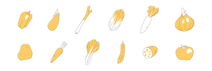 野菜アイコンセット 各種食材と農産物のベクターイラスト