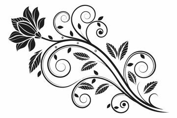 Elegant Black Floral Swirl Design Element 1.