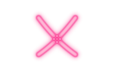 Vibrant pink neon glowing rounded X mark symbol representing wrong, close, delete, or cancel action, a modern digital graphic illustration isolated on transparent background