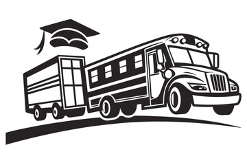 Graduation Cap on School Bus and Trailer.