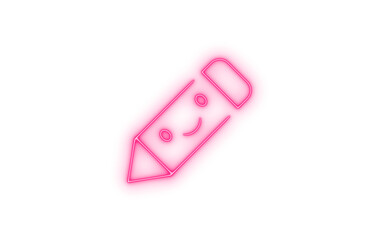 Colorful neon glow pencil icon with a happy smiling face, representing creativity, education, and cheerful learning, beautifully isolated on transparent background