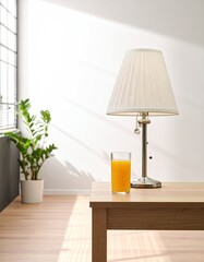 Simple room, lamp, juice, sunlight